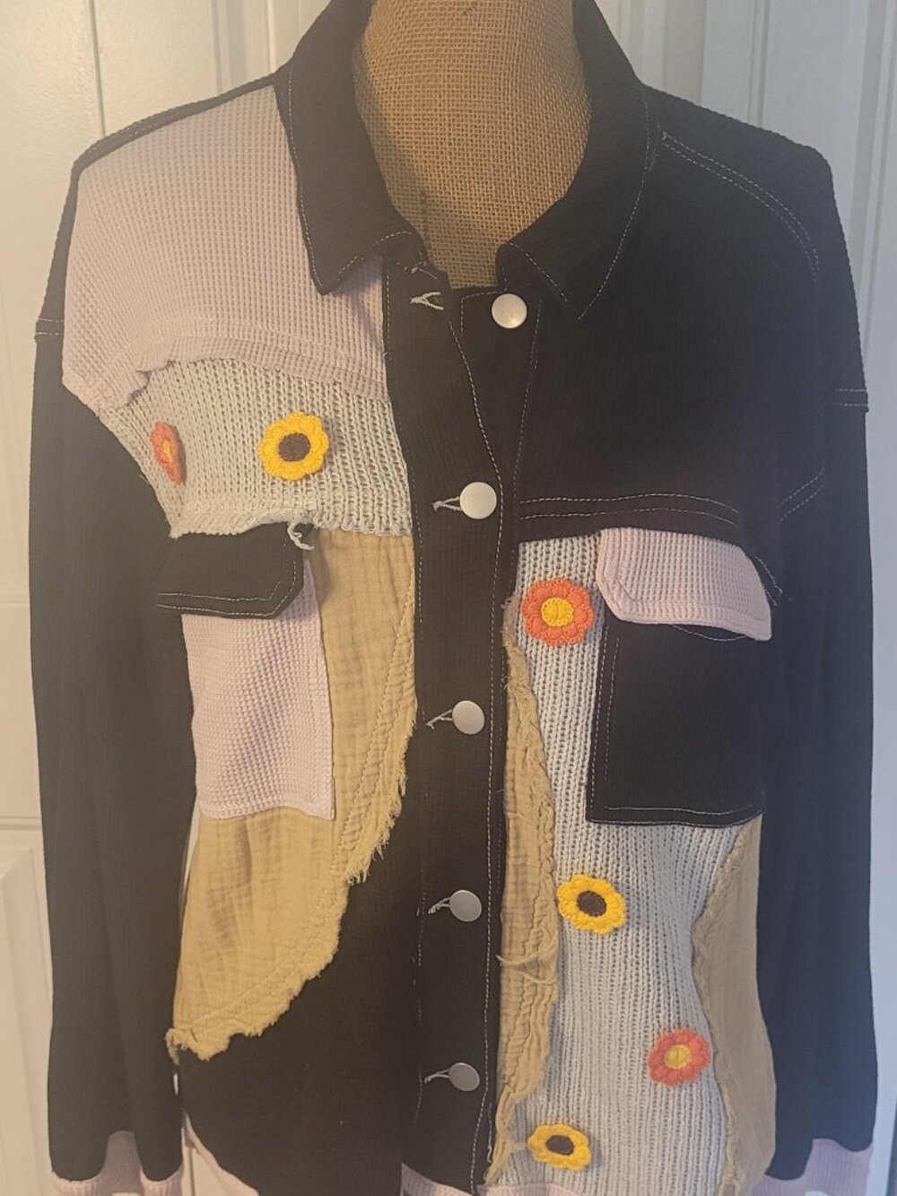 POL Pieced Multi-Fabric/Textures Shacket/Top, NWOT, S, Epic & Unique!!